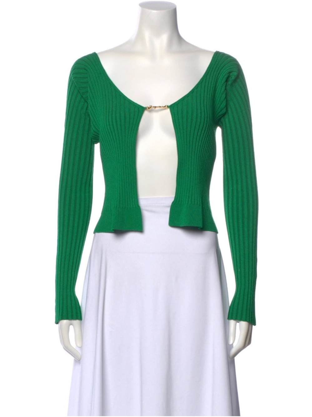 Jacquemus La Maille Pralu Cropped Ribbed Knit Cardigan Green FR38 (Medium)